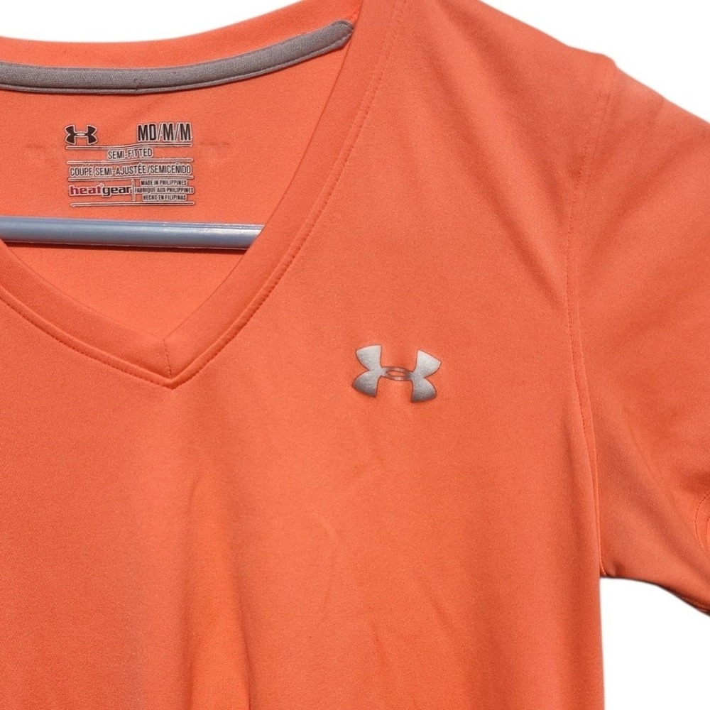 Under Armour Womens HeatGear V-Neck Short Sleeve Training Shirt Orange Medium - Picture 4 of 7
